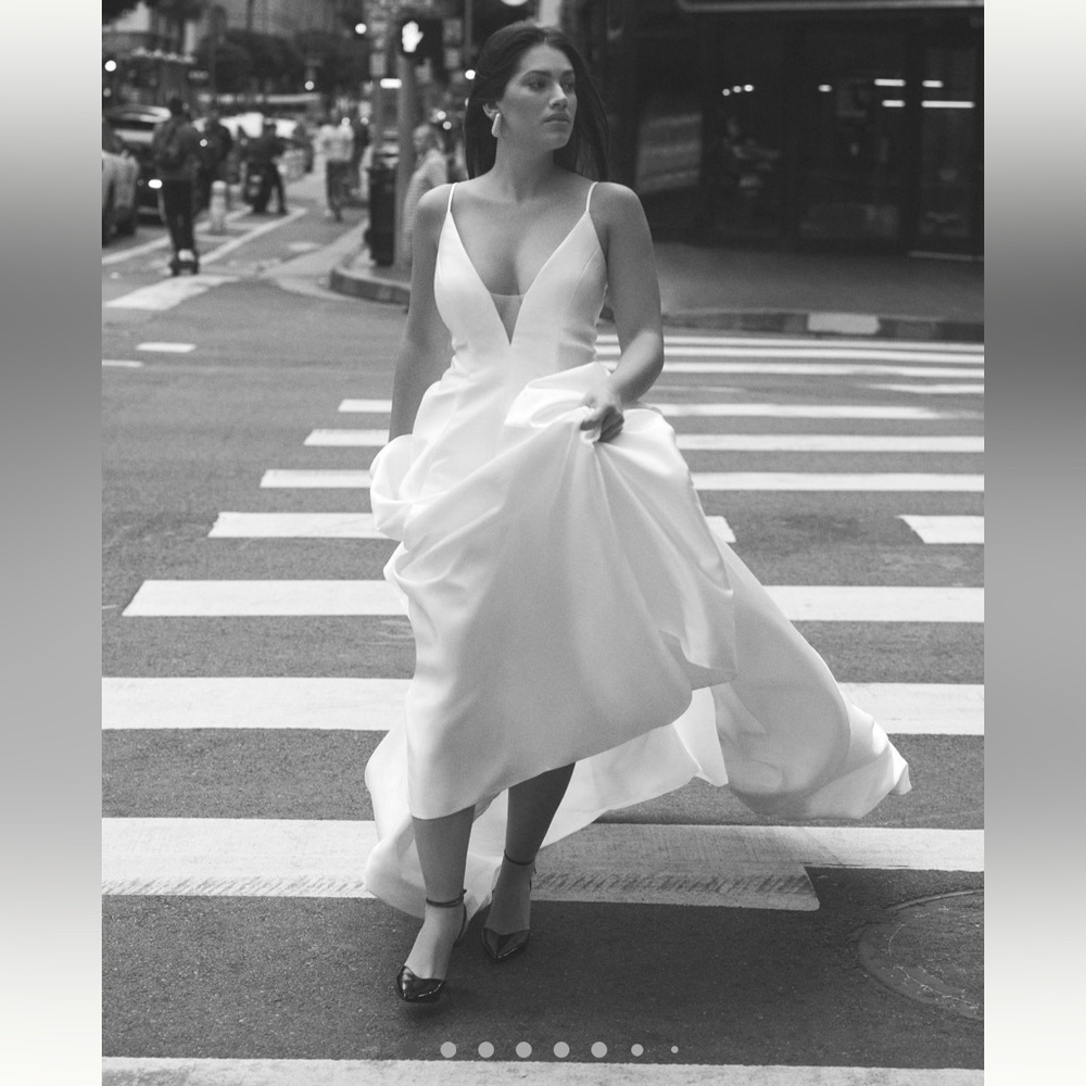 Jenny Yoo Tamson Satin Plunge Cutout A-Line Wedding Gown